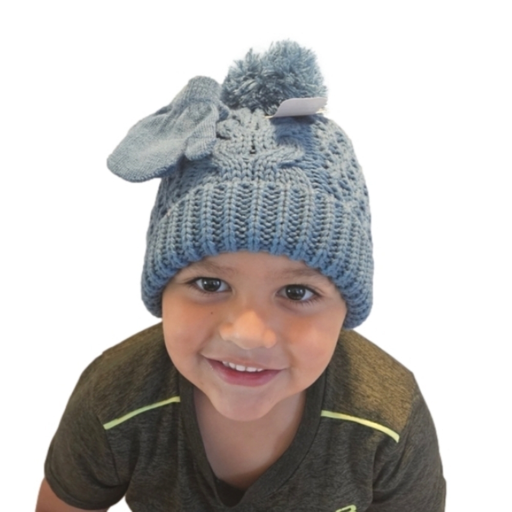 Toby & Me Infant Blue Crochet Beanie and Mittens Set